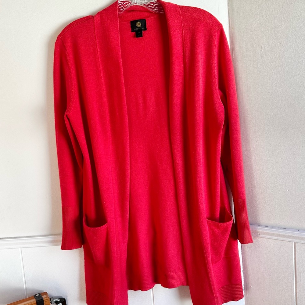 JM Collection Vibrant Red Open Cardigan Women’s Sweater Size P/S Gold Button